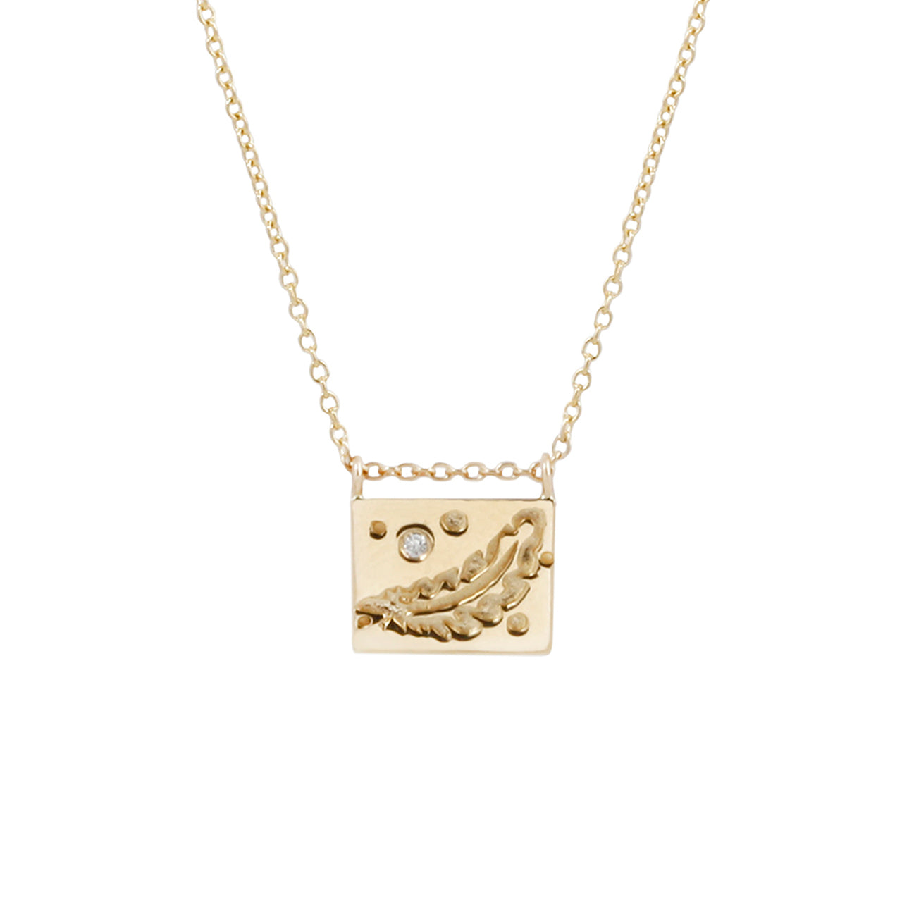 Feather postcard charm necklace