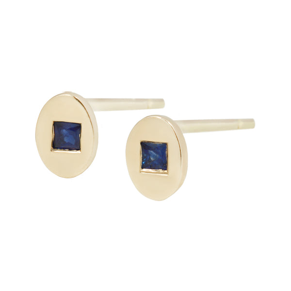 Oval studs with blue sapphires