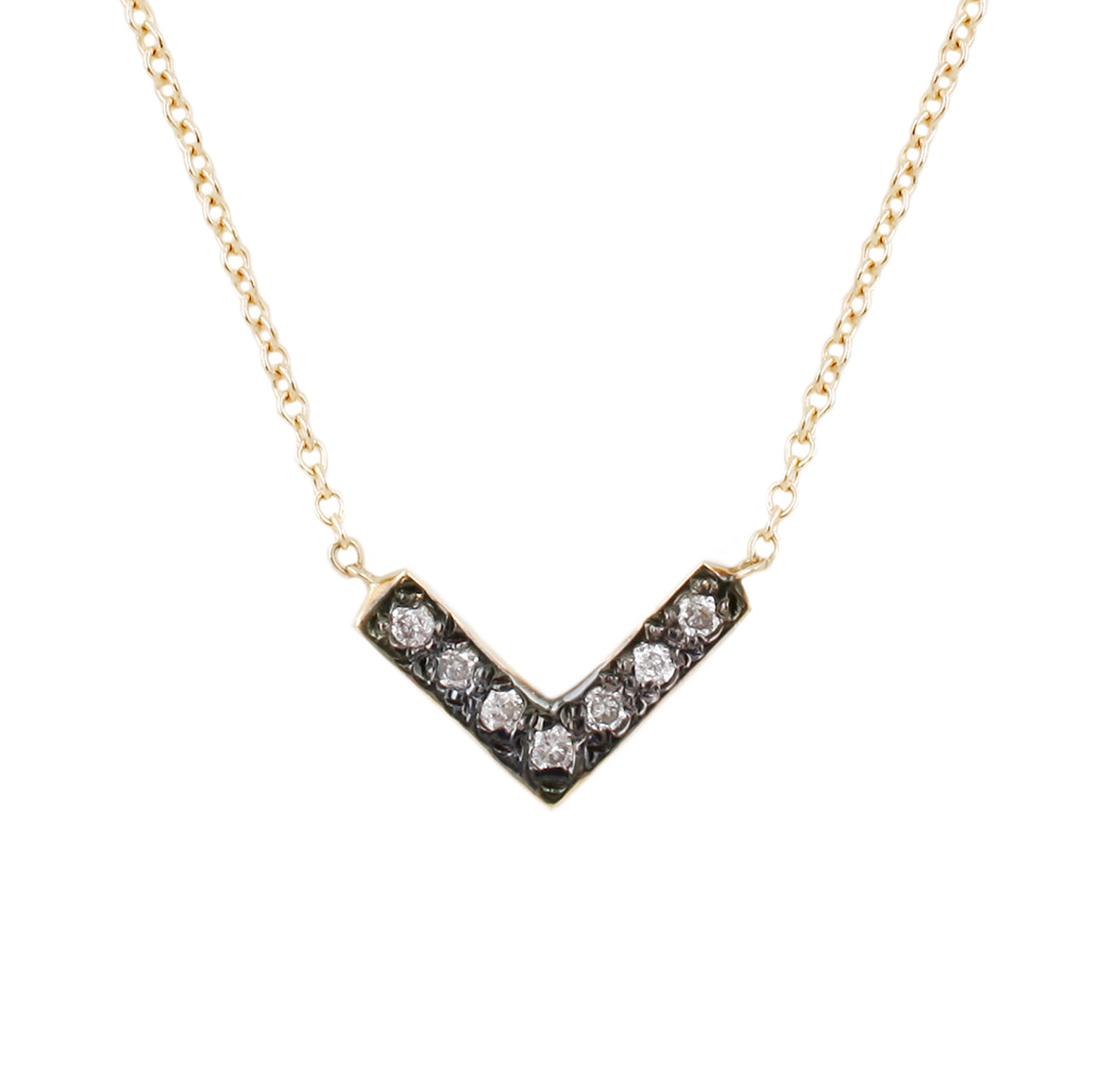 Open Triangle Necklace-White Diamonds + Rhodium Plating
